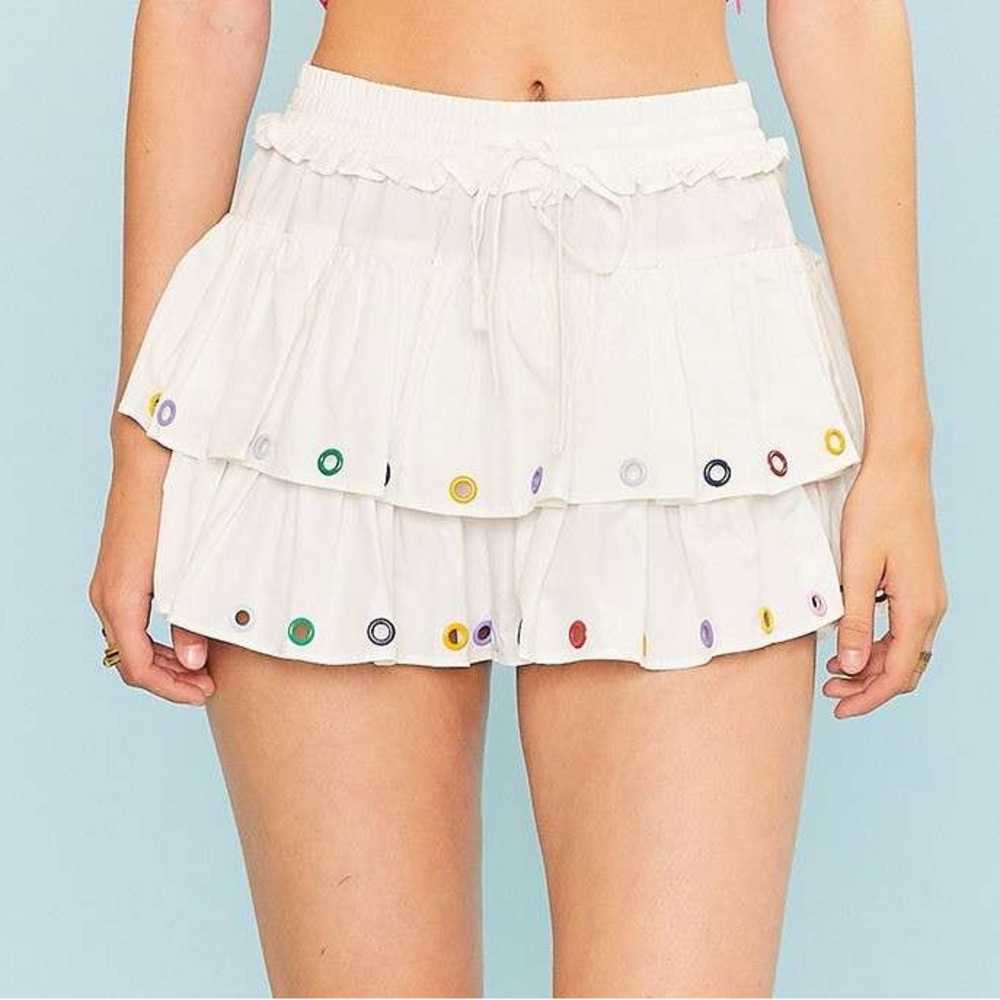 Main Strip White Ruffle Colorful Grommet Skort Size L